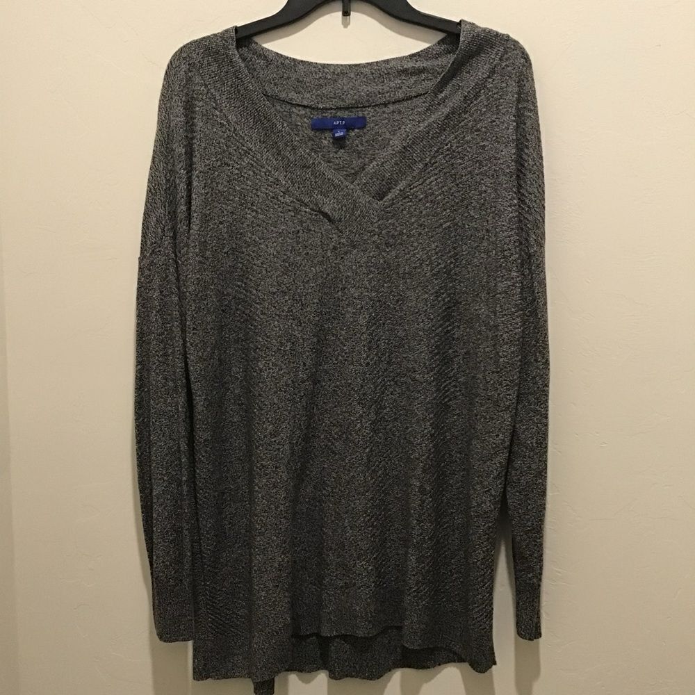 Apt 9 womens vneck long sleeve top, gray, large